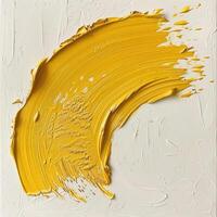 ai generiert ein texturiert Bürste Schlaganfall im golden Gelb auf ein Weiß Oberfläche foto