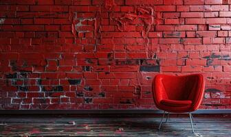 ai generiert rot Sessel im ein Zimmer mit Backstein Mauer foto