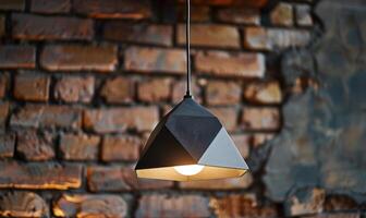 ai generiert dekorativ Lampe hängend auf das Backstein Mauer. Innere Design Konzept. foto