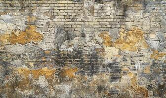 ai generiert alt Backstein Mauer mit geknackt und Peeling malen. abstrakt Hintergrund. foto