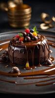 ai generiert Schokolade Dessert mit Beeren foto