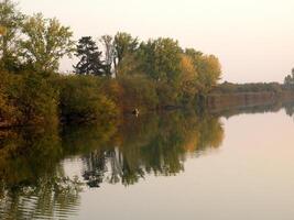 Herbst bunt Bäume reflektieren im still Fluss foto