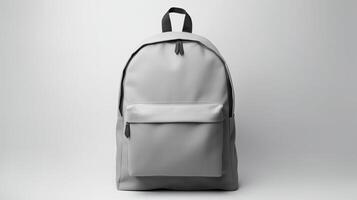 ai generiert grau Rucksack Tasche isoliert auf Weiß Hintergrund mit Kopieren Raum zum Werbung. ai generiert foto