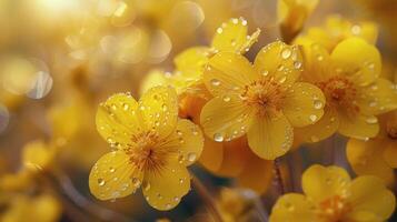 ai generiert zwei Gelb Blumen mit Wasser Tröpfchen foto
