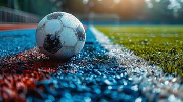 ai generiert Fußball Ball auf Feld foto