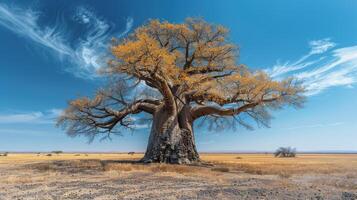 ai generiert groß Baum Stehen im Feld foto