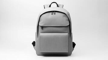 ai generiert grau Schule Rucksack Tasche isoliert auf Weiß Hintergrund mit Kopieren Raum zum Werbung. ai generiert foto