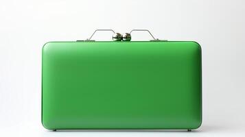 ai generiert Grün Koffer Kupplung Tasche isoliert auf Weiß Hintergrund mit Kopieren Raum zum Werbung. ai generiert foto