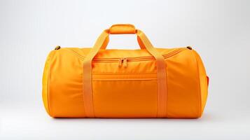 ai generiert Orange Duffel Tasche isoliert auf Weiß Hintergrund mit Kopieren Raum zum Werbung. ai generiert foto