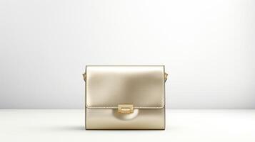 ai generiert Metallic Crossbody Tasche isoliert auf Weiß Hintergrund mit Kopieren Raum zum Werbung. ai generiert foto