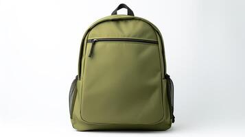 ai generiert Olive Grün Rucksack Tasche isoliert auf Weiß Hintergrund mit Kopieren Raum zum Werbung. ai generiert foto