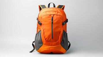 ai generiert Orange Radfahren Rucksack Tasche isoliert auf Weiß Hintergrund mit Kopieren Raum zum Werbung. ai generiert foto