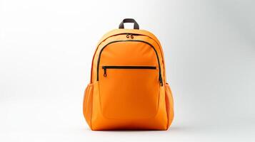 ai generiert Orange Radfahren Rucksack Tasche isoliert auf Weiß Hintergrund mit Kopieren Raum zum Werbung. ai generiert foto