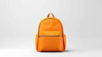 ai generiert Orange Tagesrucksack Tasche isoliert auf Weiß Hintergrund mit Kopieren Raum zum Werbung. ai generiert foto