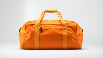 ai generiert Orange Duffel Tasche isoliert auf Weiß Hintergrund mit Kopieren Raum zum Werbung. ai generiert foto