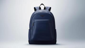 ai generiert Marine Blau Tagesrucksack Tasche isoliert auf Weiß Hintergrund mit Kopieren Raum zum Werbung. ai generiert foto