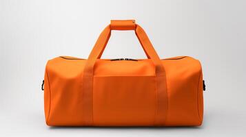 ai generiert Orange Duffel Tasche isoliert auf Weiß Hintergrund mit Kopieren Raum zum Werbung. ai generiert foto