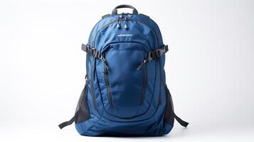 ai generiert Marine Blau Radfahren Rucksack Tasche isoliert auf Weiß Hintergrund mit Kopieren Raum zum Werbung. ai generiert foto