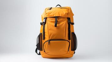 ai generiert Orange Radfahren Rucksack Tasche isoliert auf Weiß Hintergrund mit Kopieren Raum zum Werbung. ai generiert foto