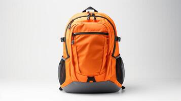 ai generiert Orange Radfahren Rucksack Tasche isoliert auf Weiß Hintergrund mit Kopieren Raum zum Werbung. ai generiert foto