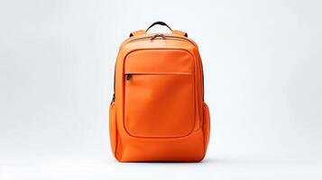 ai generiert Orange Kamera Rucksack Tasche isoliert auf Weiß Hintergrund mit Kopieren Raum zum Werbung. ai generiert foto