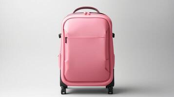 ai generiert Rosa rollen Rucksack Tasche isoliert auf Weiß Hintergrund mit Kopieren Raum zum Werbung. ai generiert foto