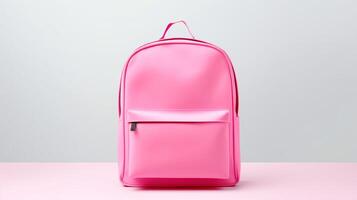 ai generiert Rosa Schule Rucksack Tasche isoliert auf Weiß Hintergrund mit Kopieren Raum zum Werbung. ai generiert foto