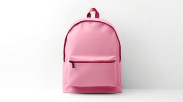 ai generiert Rosa Schule Rucksack Tasche isoliert auf Weiß Hintergrund mit Kopieren Raum zum Werbung. ai generiert foto