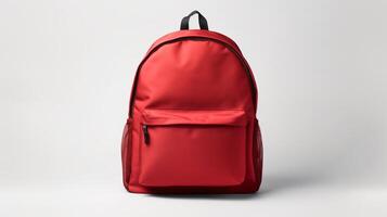 ai generiert rot Tagesrucksack Tasche isoliert auf Weiß Hintergrund mit Kopieren Raum zum Werbung. ai generiert foto