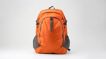 ai generiert Orange Tagesrucksack Tasche isoliert auf Weiß Hintergrund mit Kopieren Raum zum Werbung. ai generiert foto