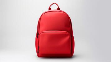 ai generiert rot Mode Rucksack Tasche isoliert auf Weiß Hintergrund mit Kopieren Raum zum Werbung. ai generiert foto