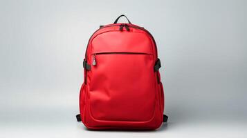 ai generiert rot rollen Rucksack Tasche isoliert auf Weiß Hintergrund mit Kopieren Raum zum Werbung. ai generiert foto