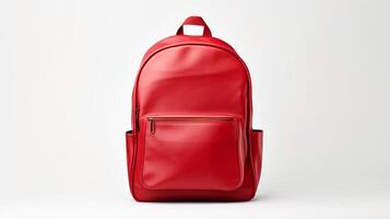 ai generiert rot Mode Rucksack Tasche isoliert auf Weiß Hintergrund mit Kopieren Raum zum Werbung. ai generiert foto