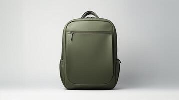 ai generiert Olive Reise Rucksack Tasche isoliert auf Weiß Hintergrund mit Kopieren Raum zum Werbung. ai generiert foto