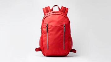 ai generiert rot Flüssigkeitszufuhr Rucksack Tasche isoliert auf Weiß Hintergrund mit Kopieren Raum zum Werbung. ai generiert foto