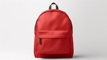 ai generiert rot Schule Rucksack Tasche isoliert auf Weiß Hintergrund mit Kopieren Raum zum Werbung. ai generiert foto