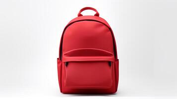 ai generiert rot Schule Rucksack Tasche isoliert auf Weiß Hintergrund mit Kopieren Raum zum Werbung. ai generiert foto