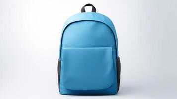 ai generiert Schiefer Blau Rucksack Tasche isoliert auf Weiß Hintergrund mit Kopieren Raum zum Werbung. ai generiert foto