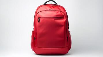 ai generiert rot Reise Rucksack Tasche isoliert auf Weiß Hintergrund mit Kopieren Raum zum Werbung. ai generiert foto