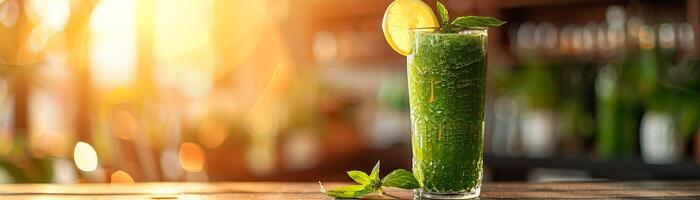 ai generiert Spirulina Smoothie beschwingt Grün Farbe foto