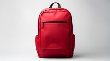 ai generiert rot rollen Rucksack Tasche isoliert auf Weiß Hintergrund mit Kopieren Raum zum Werbung. ai generiert foto