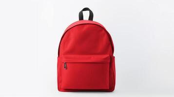 ai generiert rot Schule Rucksack Tasche isoliert auf Weiß Hintergrund mit Kopieren Raum zum Werbung. ai generiert foto