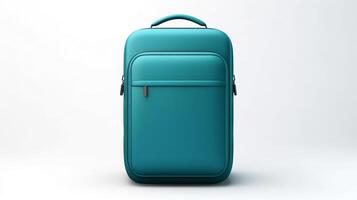 ai generiert blaugrün rollen Rucksack Tasche isoliert auf Weiß Hintergrund mit Kopieren Raum zum Werbung. ai generiert foto
