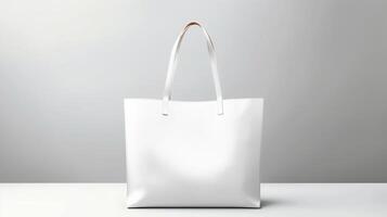 ai generiert Weiß Tasche Tasche isoliert auf Weiß Hintergrund mit Kopieren Raum zum Werbung. ai generiert foto