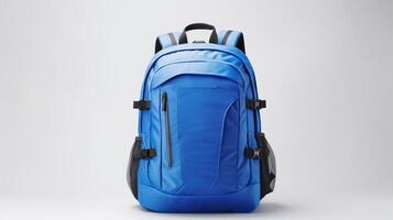 ai generiert Blau Radfahren Rucksack Tasche isoliert auf Weiß Hintergrund mit Kopieren Raum zum Werbung. ai generiert foto