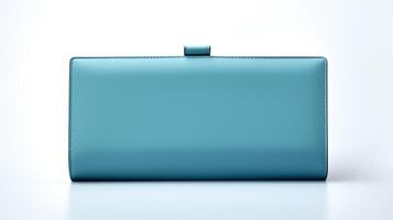 ai generiert Blau Koffer Kupplung Tasche isoliert auf Weiß Hintergrund mit Kopieren Raum zum Werbung. ai generiert foto