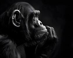 ai generiert nachdenklich Schimpanse, Tiefe von Gedanke, Spiegel von Menschheit foto