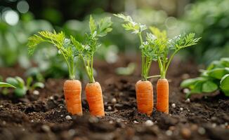 ai generiert Baby Möhren wachsend im das Garten foto