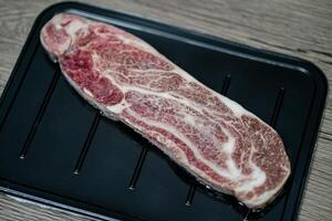 Nahansicht von a5 japanisch wagyu Steak schneiden. foto