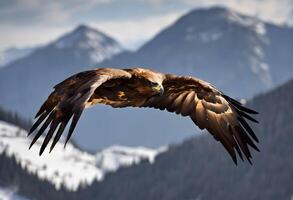 ai generiert ein Aussicht von ein golden Adler im Flug foto